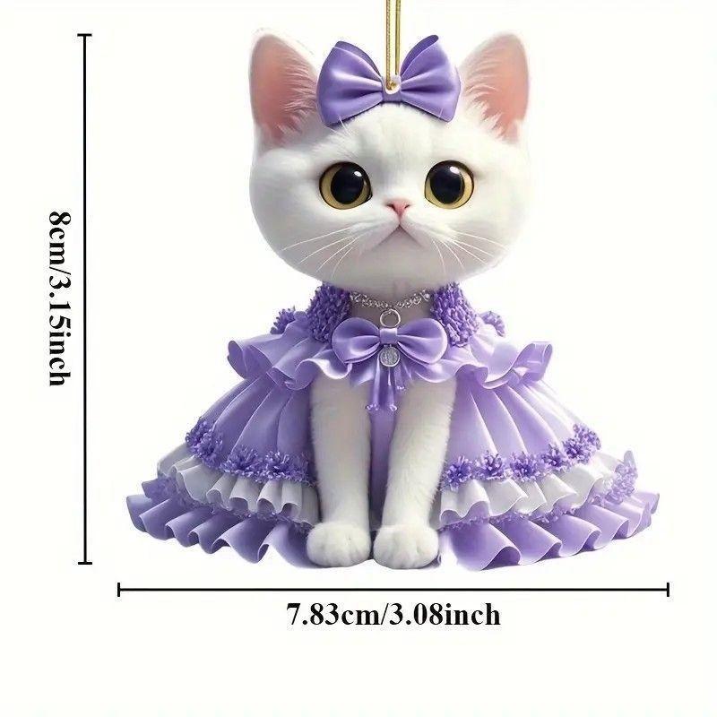 Cat Cute Purple Dress Pattern Acrylic Pendant For Car Accessories Decoration