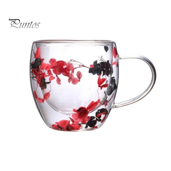 

Стеклянная кружка с двойными стенками и цветочным рисунком, 250 мл/350 мл, прозрачная эстетичная чашка для напитков с изолированной ручкой, украшение из настоящего цветка, двухслойное сохранение тепла 250ml D
