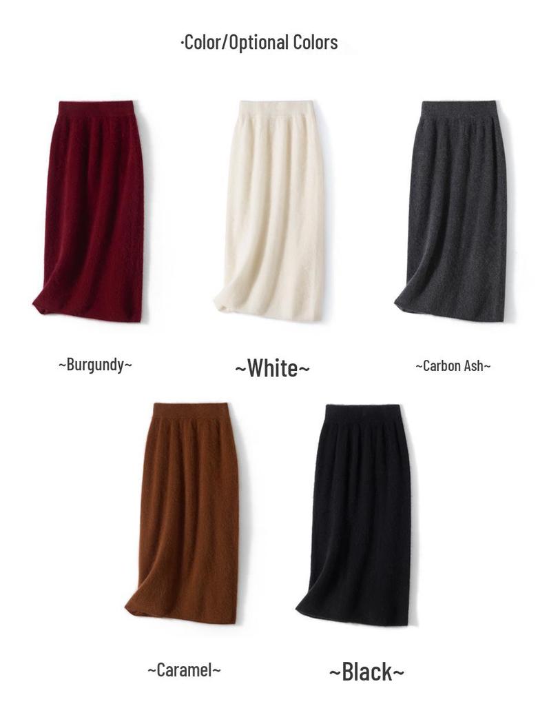 Cashmere Wool Flocked Knee-Length Pencil Skirt for Women - Autumn/Winter Collection
