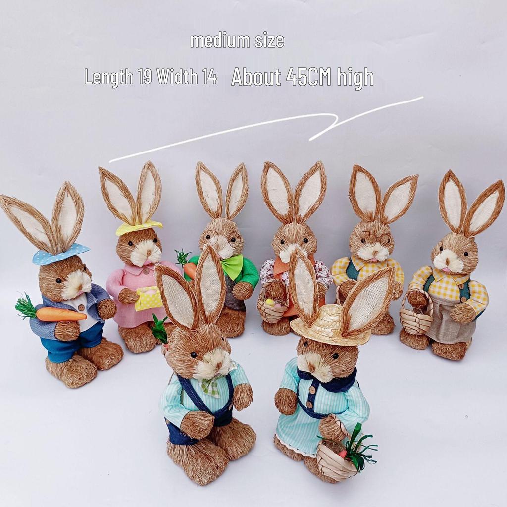 45CM Medium Woven Reed Rabbit Handmade Forest Style Folk Home Decoration Souvenir