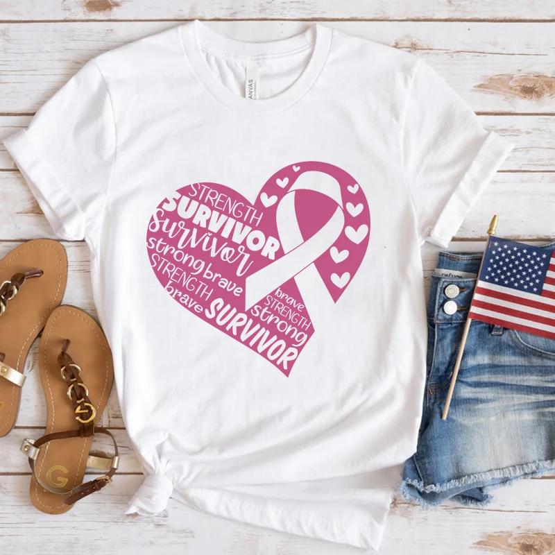 Breast Cancer Awareness Love Printed Womens Summer Tshirt Top Short Sleeved Round Neck Casual Womens Tshirt Clothing