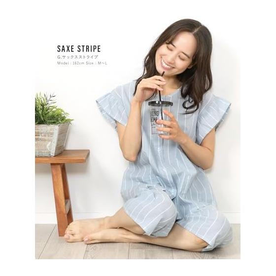 [ON NISHIKI] Women's Pajamas, Summer, Short Sleeves, Ruffle Sleeves, 100% Cotton, Cool, Dobby Material, Skin-friendly, Open Front, Top and Bottom