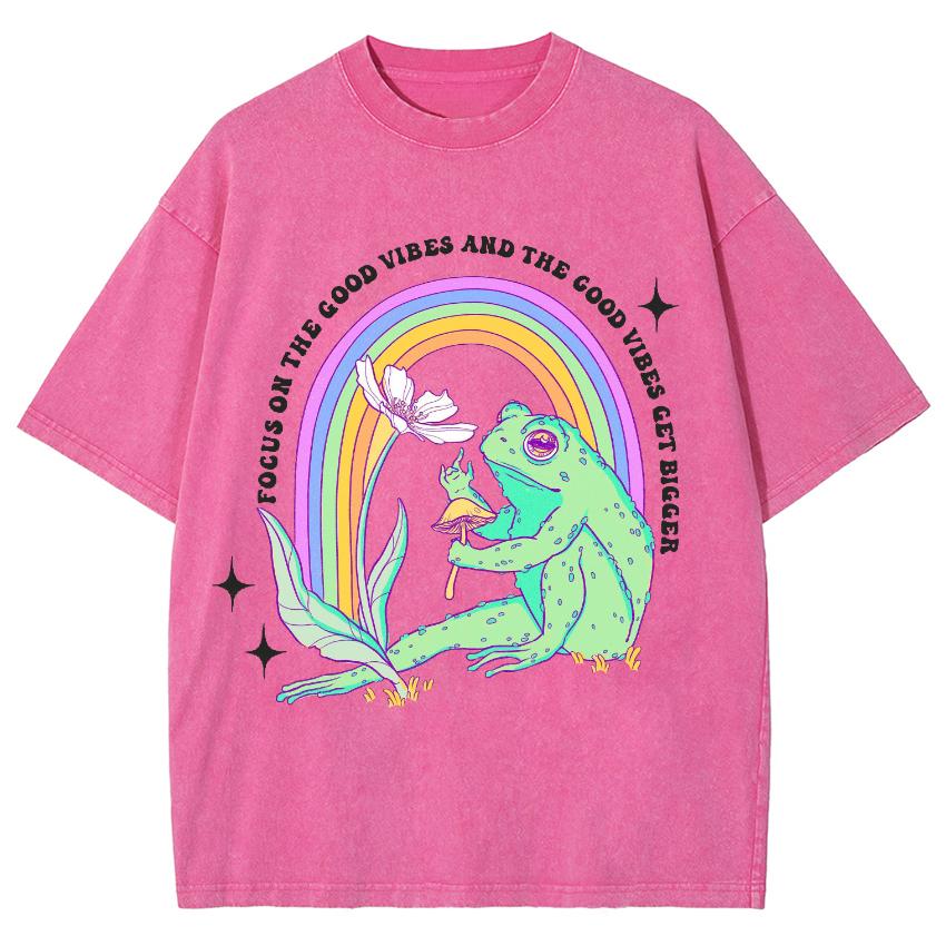 Säljer Dammode T-shirt med groda regnbågsblommönster Tvättad bomull Oversized t-shirts Hög kvalitet Unisex Kortärmad Rolig