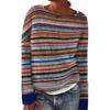 Ladies' Fashion Sweater, Round Neck, Color-block, Loose Pullover Long-sleeved Knitted Shirt Top