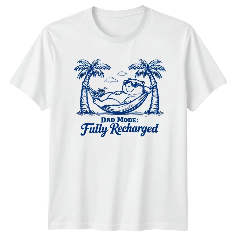 Dad Mode Fully Recharged Unisexs TShirt Capybara Fatherhood Fathers Day Gift S
