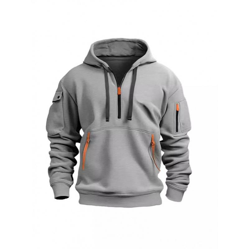European Size Spring and Autumn Men's Sweater Hooded Zipper Multi-pocket Jumper Men's Sports and Leisure Jacket