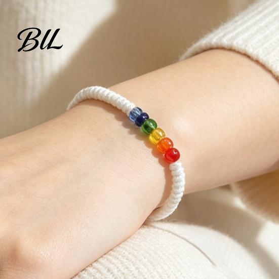 Simple Niche Style Bracelet Rainbow Beads for Men Women, Handmade Colorful Rice Bead Jewelry Braided String Bracelet, Adjustable Woven Rope Wristband