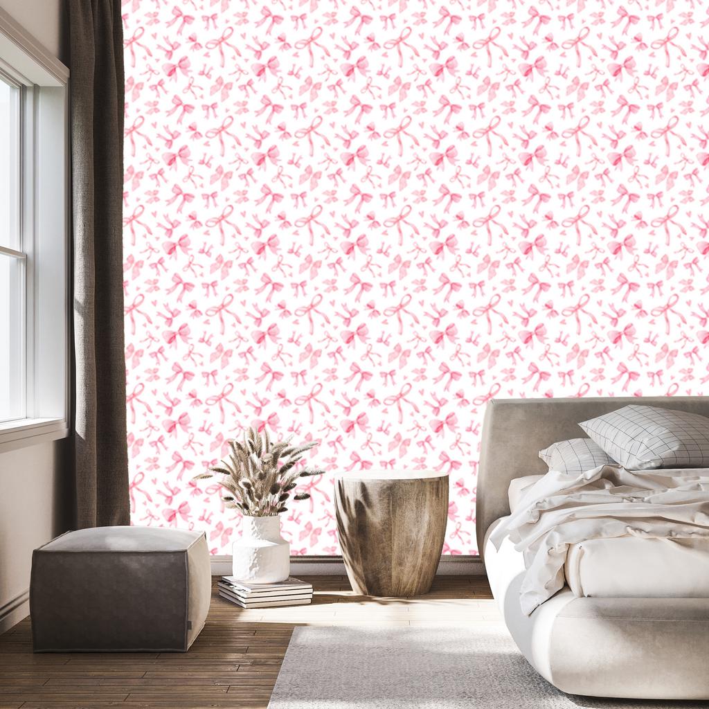 Coquette Style Wallpaper White and Powder Pink for Living Room and Bedroom 50x1000