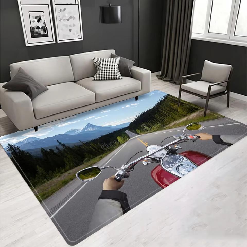 Vintage Classic Motorcycle Garage 3D Printed Carpet Living Room Retro Race Car Large Rug Home Decor Bedroom Non-Slip Floor Mat
