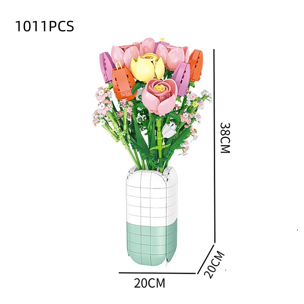 KNEW BUILT 3D Eternal Flower Bouquet Building Blocks Toy-DIY Anniversary Gift for GirlsHome DecorFestive GiftDesktop Ornament