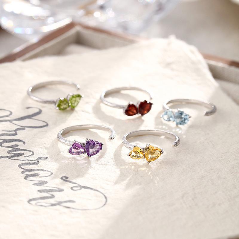 S925 sterling silver love natural stone opening ring for women, European and American light luxury temperament adjustable ring for women