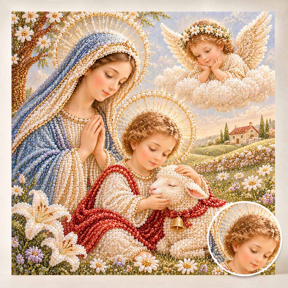 Pearl Painting 5D DIY Decorative Painting. Religious Mother and Lamb Art. Cute Birthday Gift. Handmade Craft Art Painting