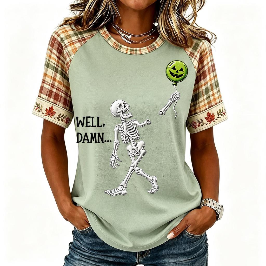 Women's Halloween Raglan Sleeve T-Shirt Neck Short Sleeve Printed Top