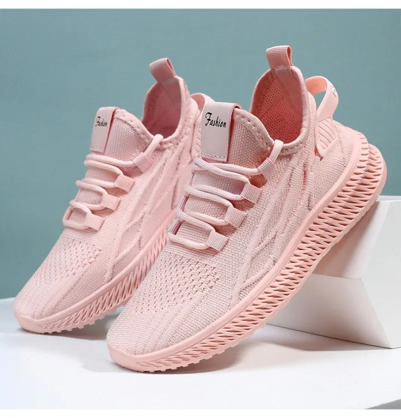 fashion Spring Yellow Casual Shoes Breathable Lightweight Sports Sneakers Women Lace-up 2024 Woman Fashionable Comfort Mesh Flat Shoes