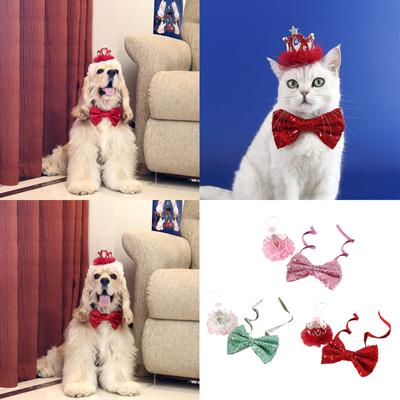 Pisici nunta guler Blingbling Bowknot coroană costum guler papion guler prințesă fată câine guler paiete