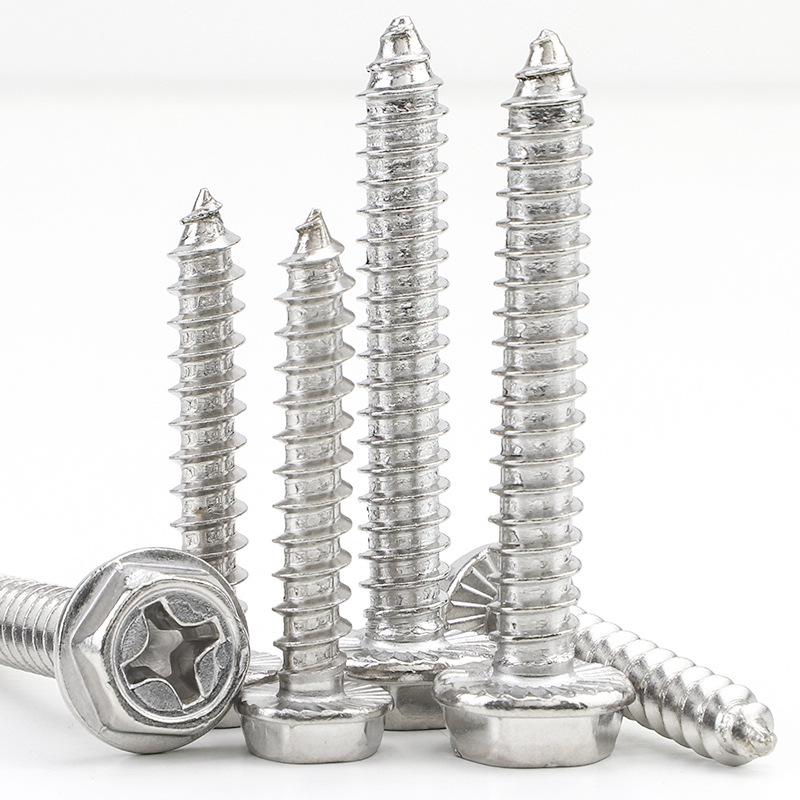 304 Stainless Steel Hexagonal Anti-Slip Flange Self-Tapping Screws with Teeth (M3/M4/M5)