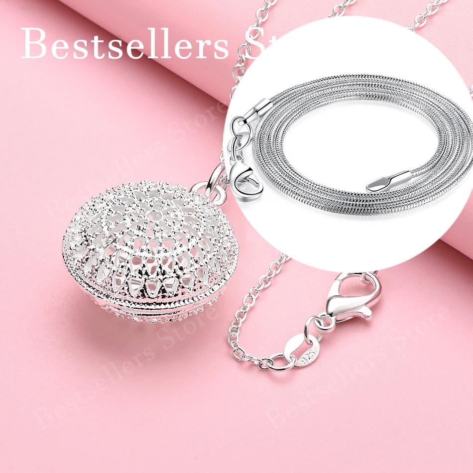 925 Sterling Silver 16-30 Inch Exquisite Round Hollow Pendant Necklace, Women's Fashion Gift, Wedding Jewelry Accessories