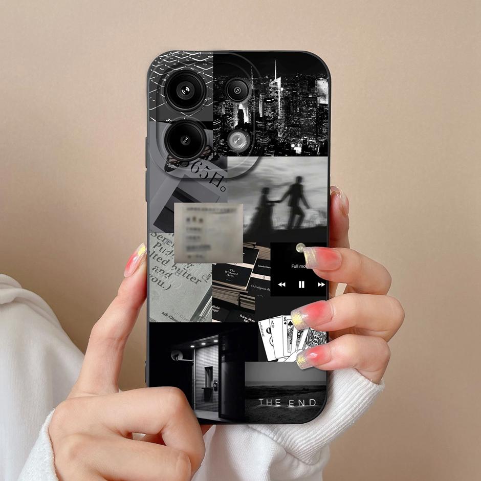 For Xiaomi Poco M6 Pro 4G 5G Casing Fashion Black Coconut Tree Liquid Silicone Soft TPU Cover For XiaomiPocoM6 M6Pro 4G 5G Funda