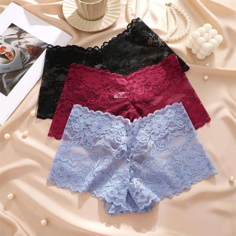FINETOO Koronkowe majtki damskie z kwiatowym wzorem, oddychające bokserki, bielizna damska