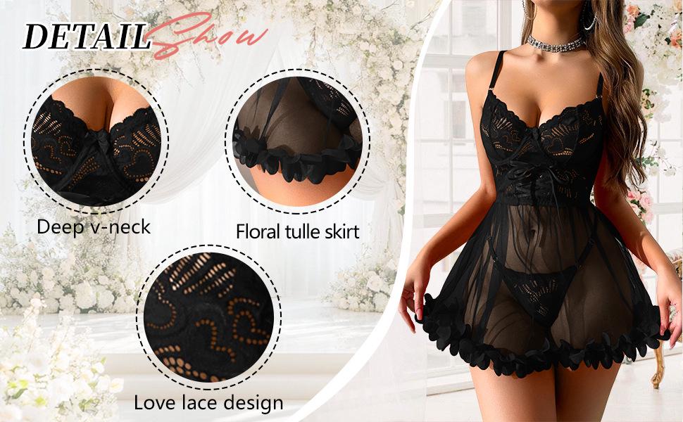 European Style Sexy Lace Lingerie Set with Nightgown, Pajamas, and Garter Belt