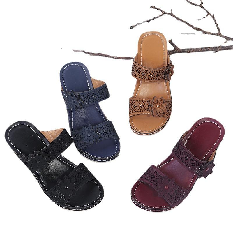 Summer Large Size Wedge Sandals Fish Mouth Flower Casual Cool Slippers Fashion Women's Shoes