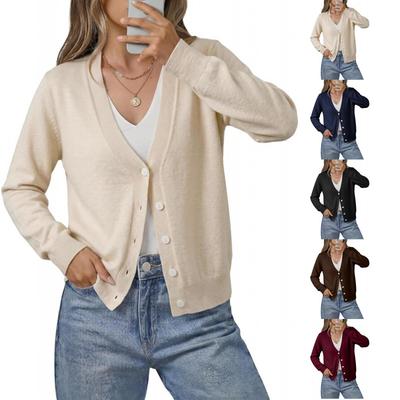 Damen Zweiteiliger V-Ausschnitt Strick-Cardigan Knopfleiste Langarmpullover für den Herbst