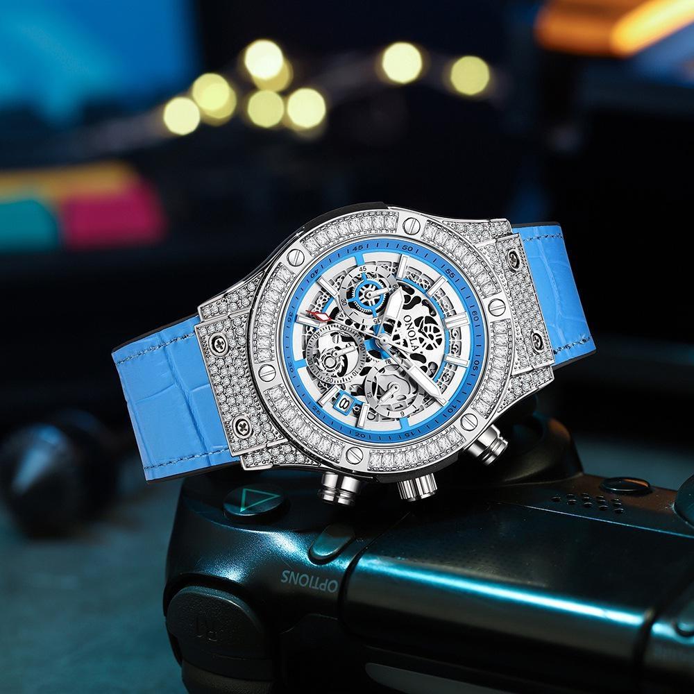 ONOLA Fashion Sports Luxury Men Wristwatch Date Waterproof Luminous Chronograph Man Watch Unique Leather Quartz Men's Watch