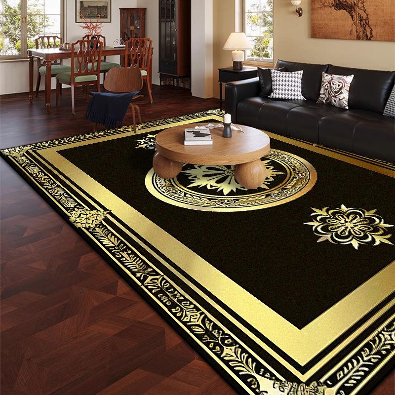 Luxury Living Room Carpets Black Golden Design Indoor Antiskid Rug 140x200 Large Size Dining Room Decoration Home Mat Bedside