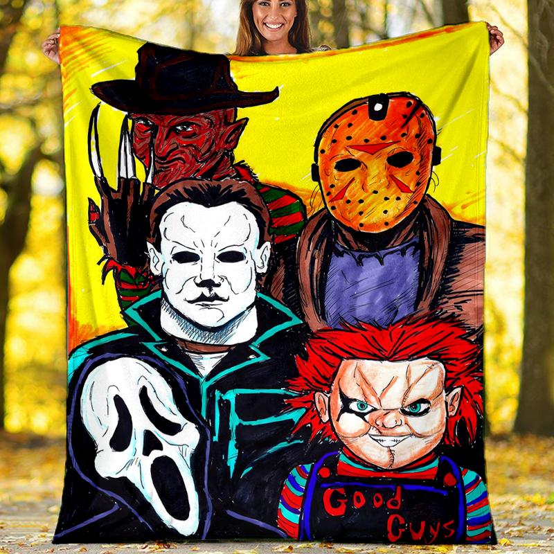 Coperta stampata a tema horror di Halloween - Perfetta per divano, letto, viaggi e uso all'aperto | Lavabile in lavatrice, accogliente e resistente.