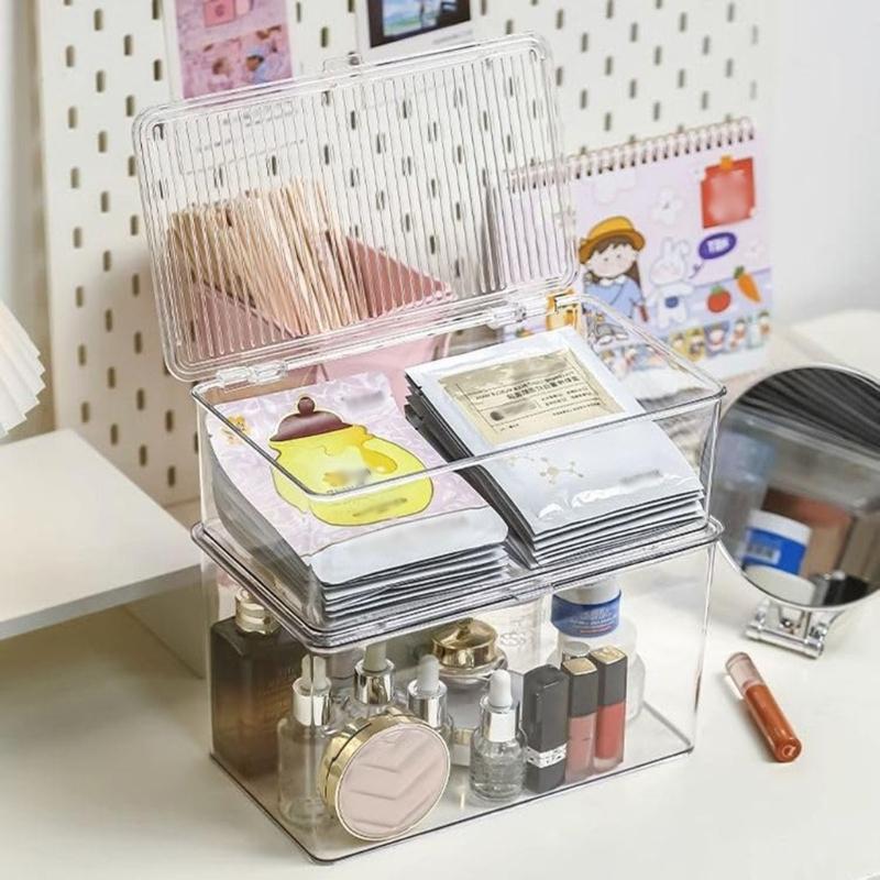Stackable Clear Plastic Container With Closure Cabinet Storage Box for Home Organization