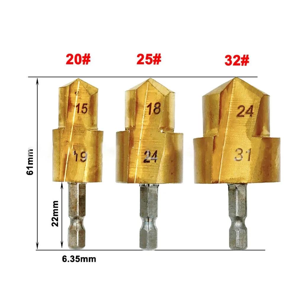 3pcs Water Pipe Expansion Drill Puncher 6.35mm Hex Shank Drill Bit  Hydraulic Electrical Hole Opener Water Pipe Hole Expanding
