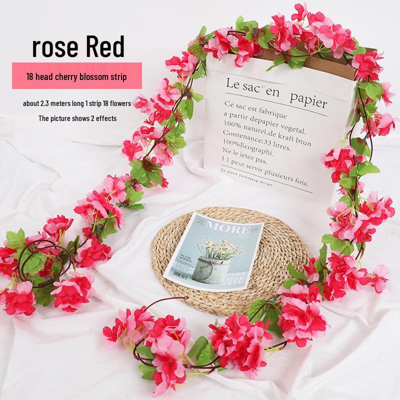 Silk Cherry Blossom Branch Artificial Vine: Floral Decoration for Weddings and Indoor Spaces