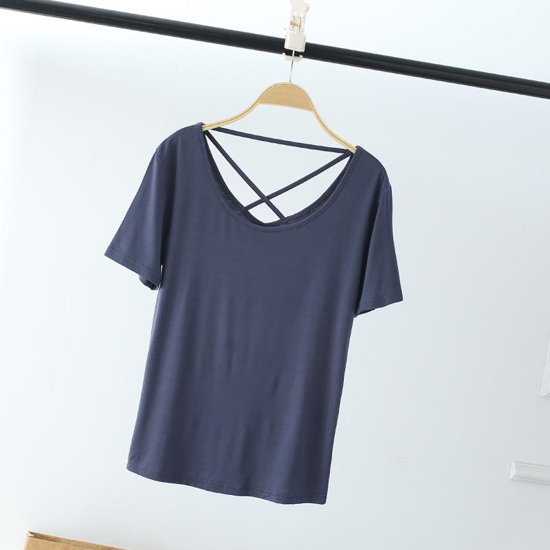 Modal Base Shirt Damen Lässiges Dünnes Sommer Rückenfreies T-Shirt Slim Fit Rundhals Kurzarm T-Shirt