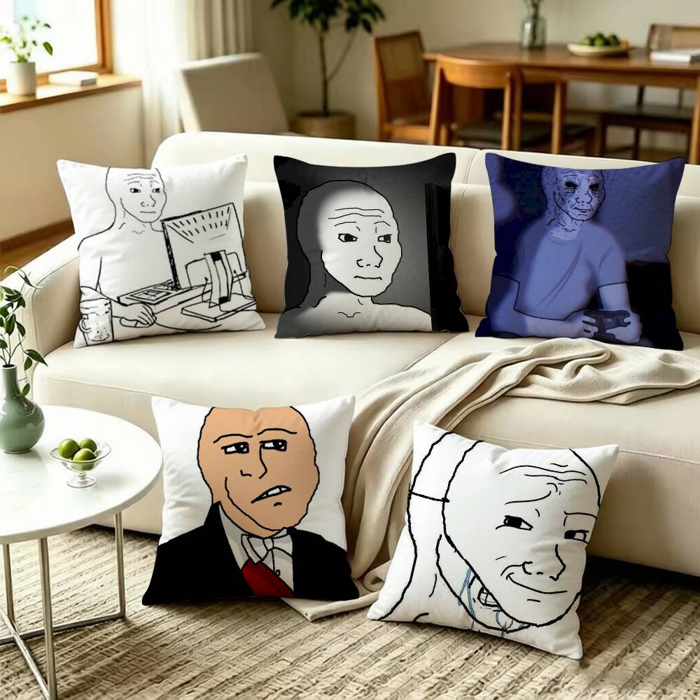 Feels Guy Wojak Meme Funny Double-Sided Printed Cushion Cover Bedroom Bedside Sofa Pillow Case