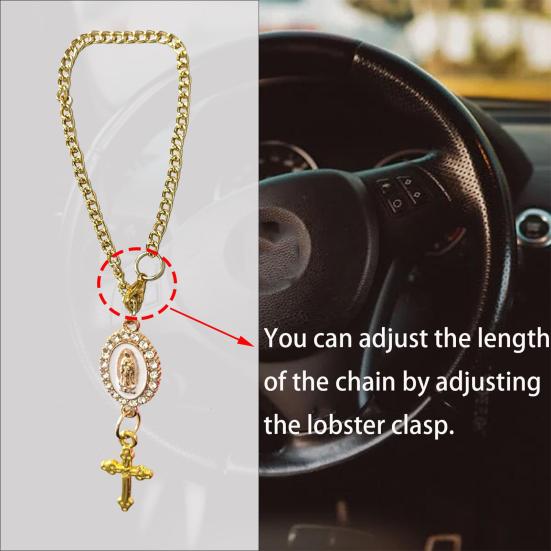 Steering Wheel Rosary Pendant Charm Catholic Rosary Hanging Pendant Virgin Mary Cross Hanging Accessory