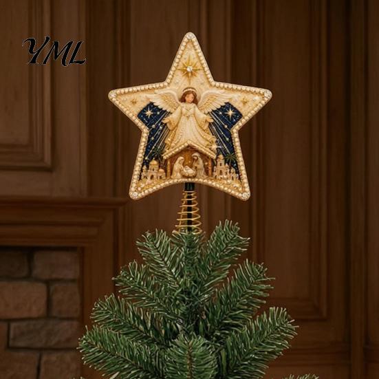 Christmas Tree Finishing Touches Christian Faux Pearl Art Topper Kit, DIY Faith Nativity Holiday Star Decor for Craft Decoration, Handmade Beaded