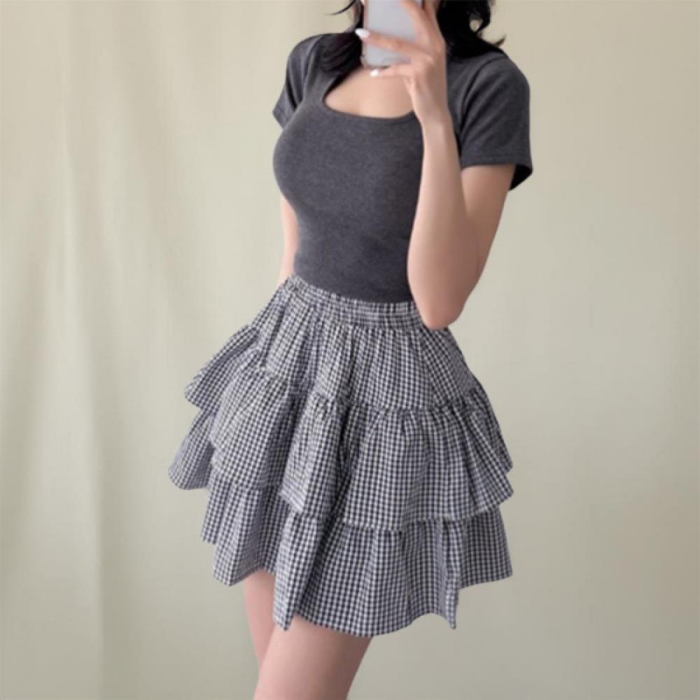 New Arrivals Open Run Women Frill Tiered Mini Skirt Banding Design
