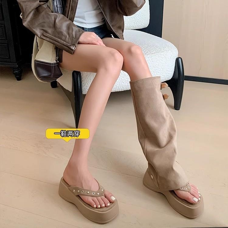 Two Wear Riveted Trousers Boots, Toe Cold Boots, Herringbone Tall Roman Sandals, Thick-soled Boots, Summer Hollow Boots