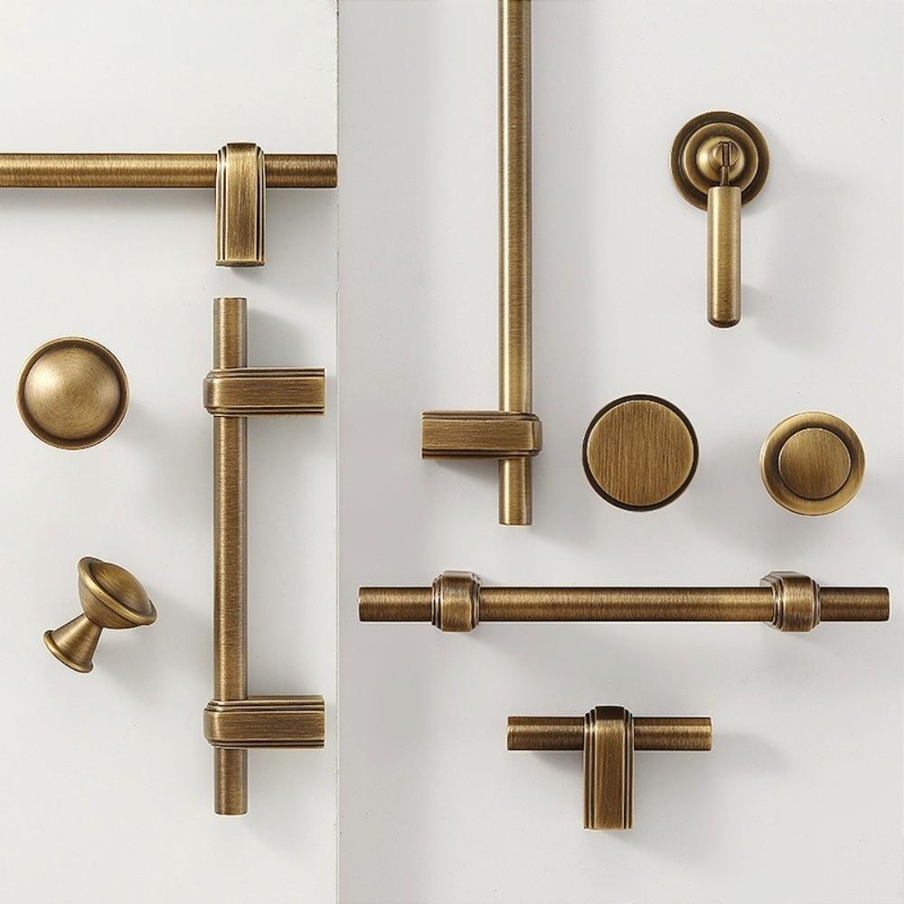 New Solid Brass Cabinet Handles Vintage Modern Door Knobs Minimalist T Bar Handles Wardrobe