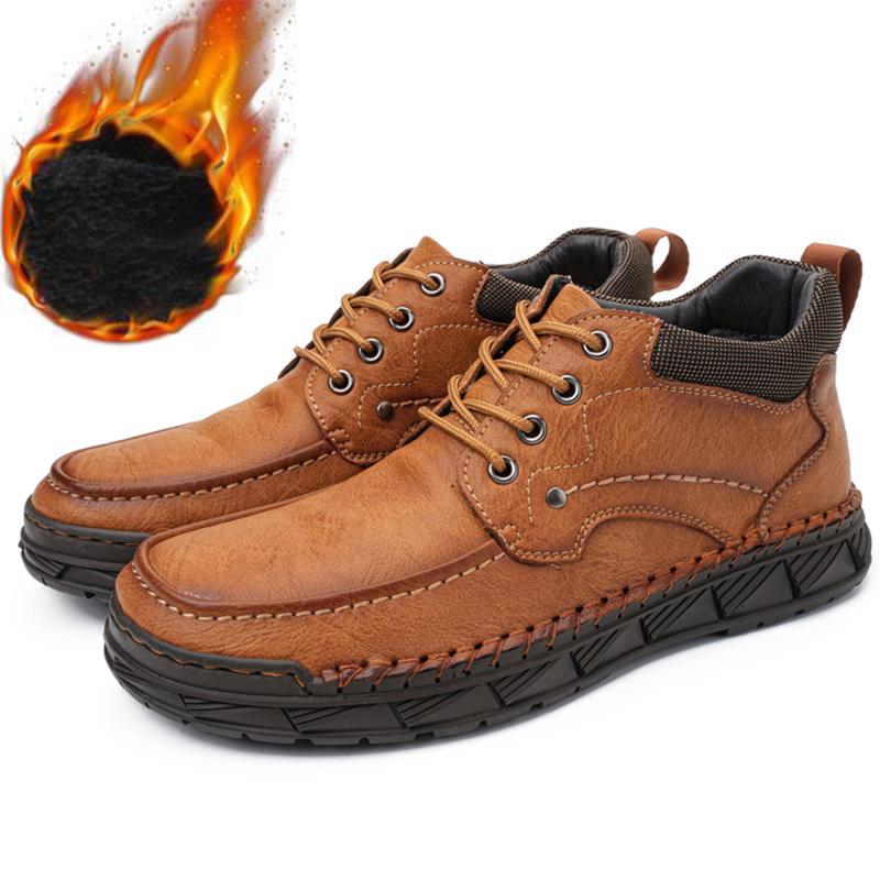 Men's Genuine Leather Casual Shoes Winter Plus Velvet Warm Ankle Boots Spring/ Autumn Men's Mid-cut Boots Mens Red Loafers