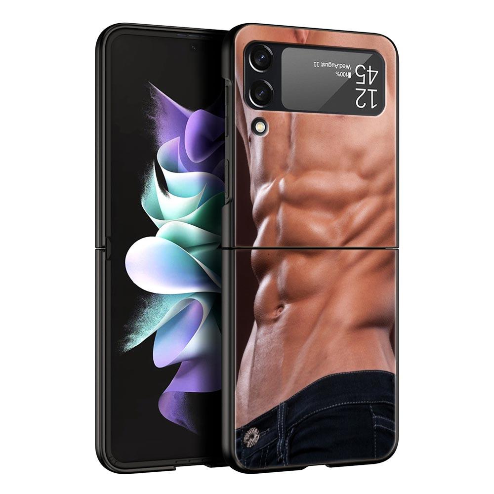 Hard PC Phone Case For Samsung Galaxy Z Flip 7 6 5 4 Black Cover For Galaxy Z Flip 3 Foldable Shockproof Male Abdominal Muscle