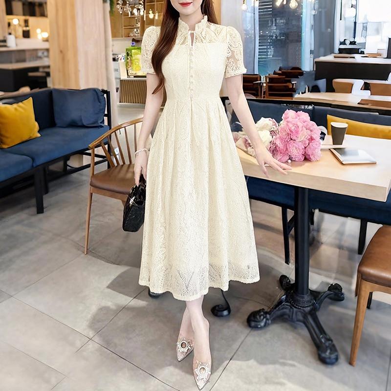 ZANZEA Women V-Neck Short Sleeve Casual Lace Dress