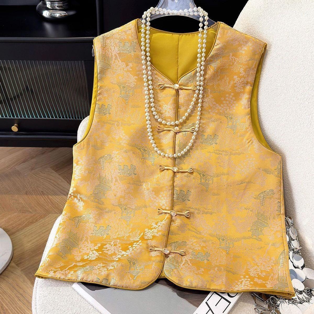 

Антикварный жилет женский 2025 новый жилет высококлассный модный жилет 3XL (recommended 138-75kg) жёлтый