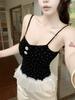 #Human Cotton Sweet Wind Polka Dot Lace Splicing Sling Vest with Lace Hem Slim Fit One-piece with Chest Pad