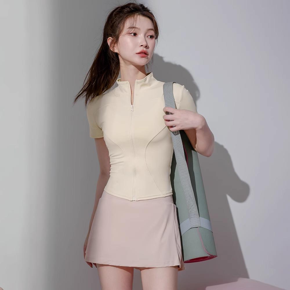 Sports jacket women's slim and thin quick-drying yoga clothes top short-sleeved Pilates training running feather tennis clothes