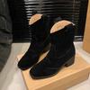 Autumn new fashion boots women's simple thick heel heightened fleece thickened warm versatile and comfortable women's boots