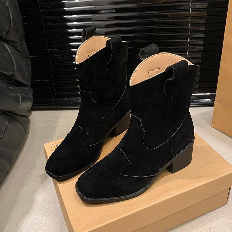 Autumn new fashion boots women's simple thick heel heightened fleece thickened warm versatile and comfortable women's boots