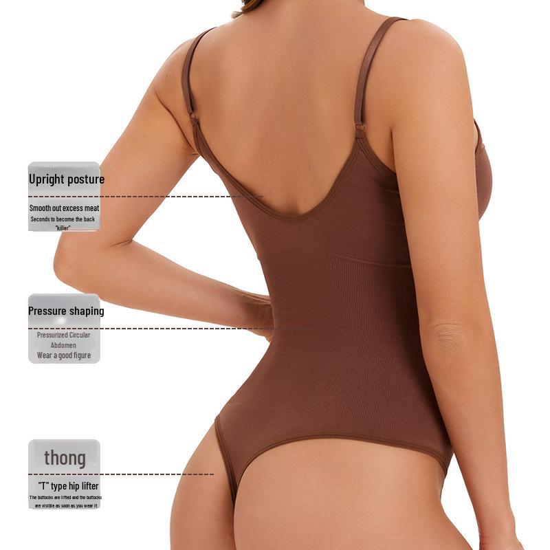 Women's Cross-Border Adjustable Open Crotch Jumpsuit with Tummy Shaping and Seamless Thong