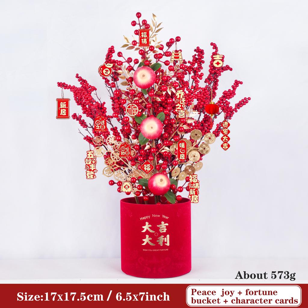 Uflower Lunar New Year Artificial flowers 2026 New Year Artificial Red Fruit Berry Pot Wedding Party Home Room Decorations