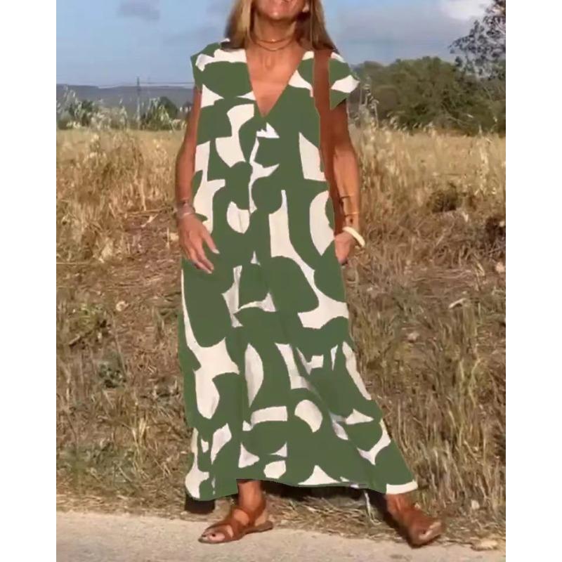 Women's Fashion Summer Spring  Short Sleeve V-Neck Casual Dresses
